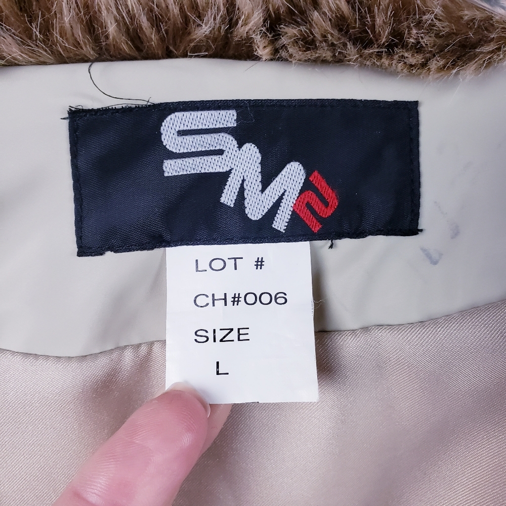 SM2 Faux Fur Penny‎ Lane Style Coat White Brown Nordic Print Women's Size Large - Picture 8 of 10